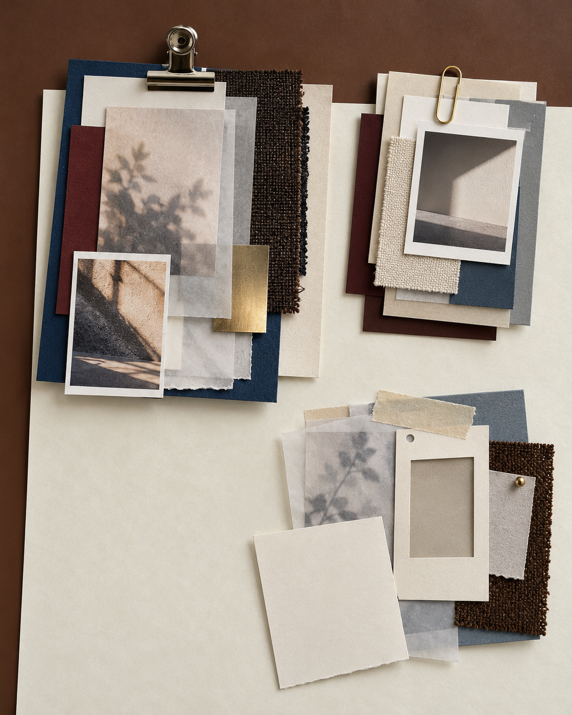 Three grouped sets of paper and material samples representing different levels of audit priority